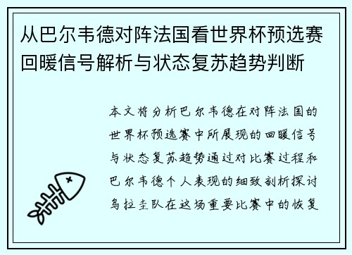 从巴尔韦德对阵法国看世界杯预选赛回暖信号解析与状态复苏趋势判断